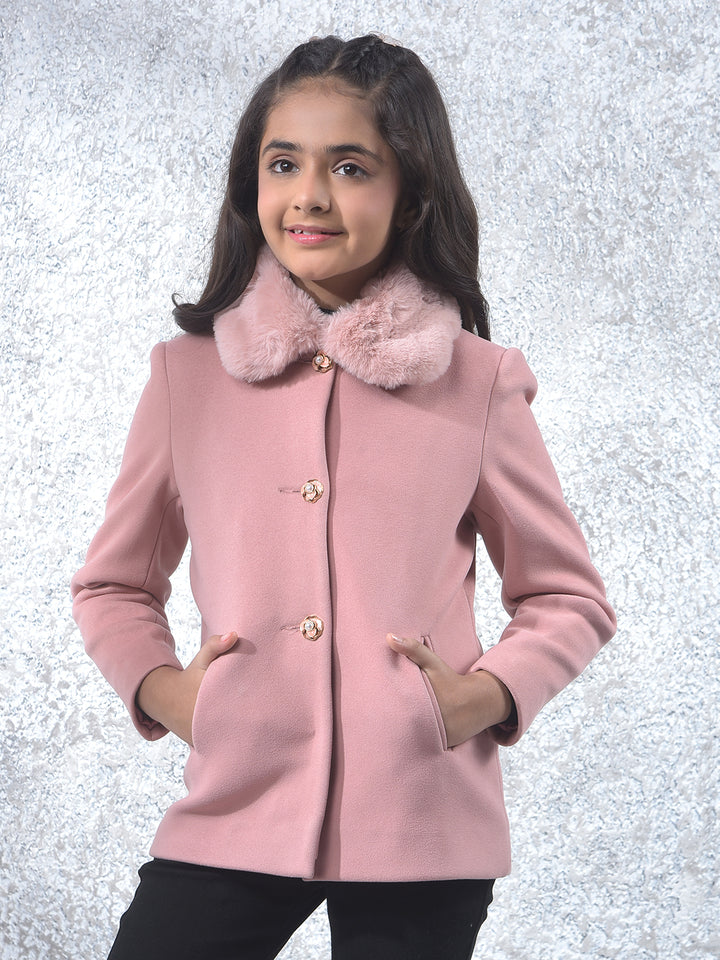 Soft Blush Single-Breasted Fur Coat