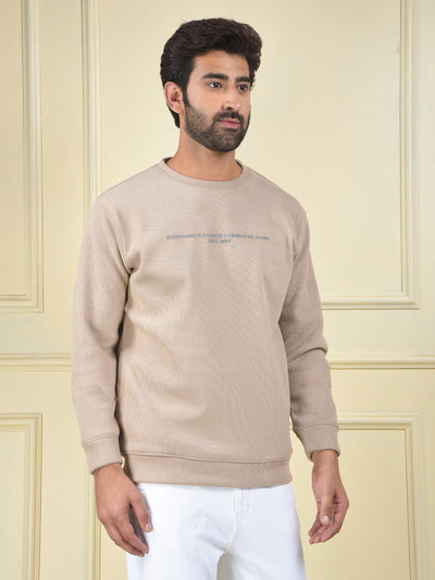 Beige Typographic Print Sweatshirt