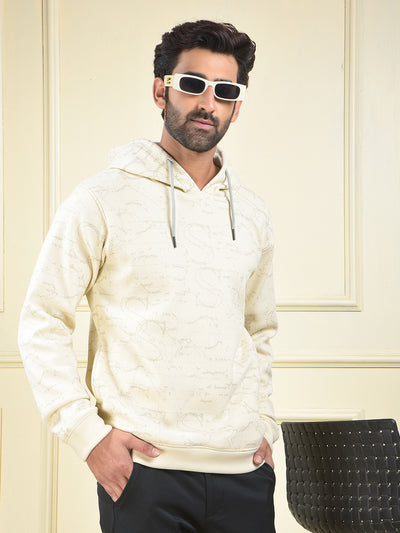 Cream Printed Hooded Neck Sweatshirt