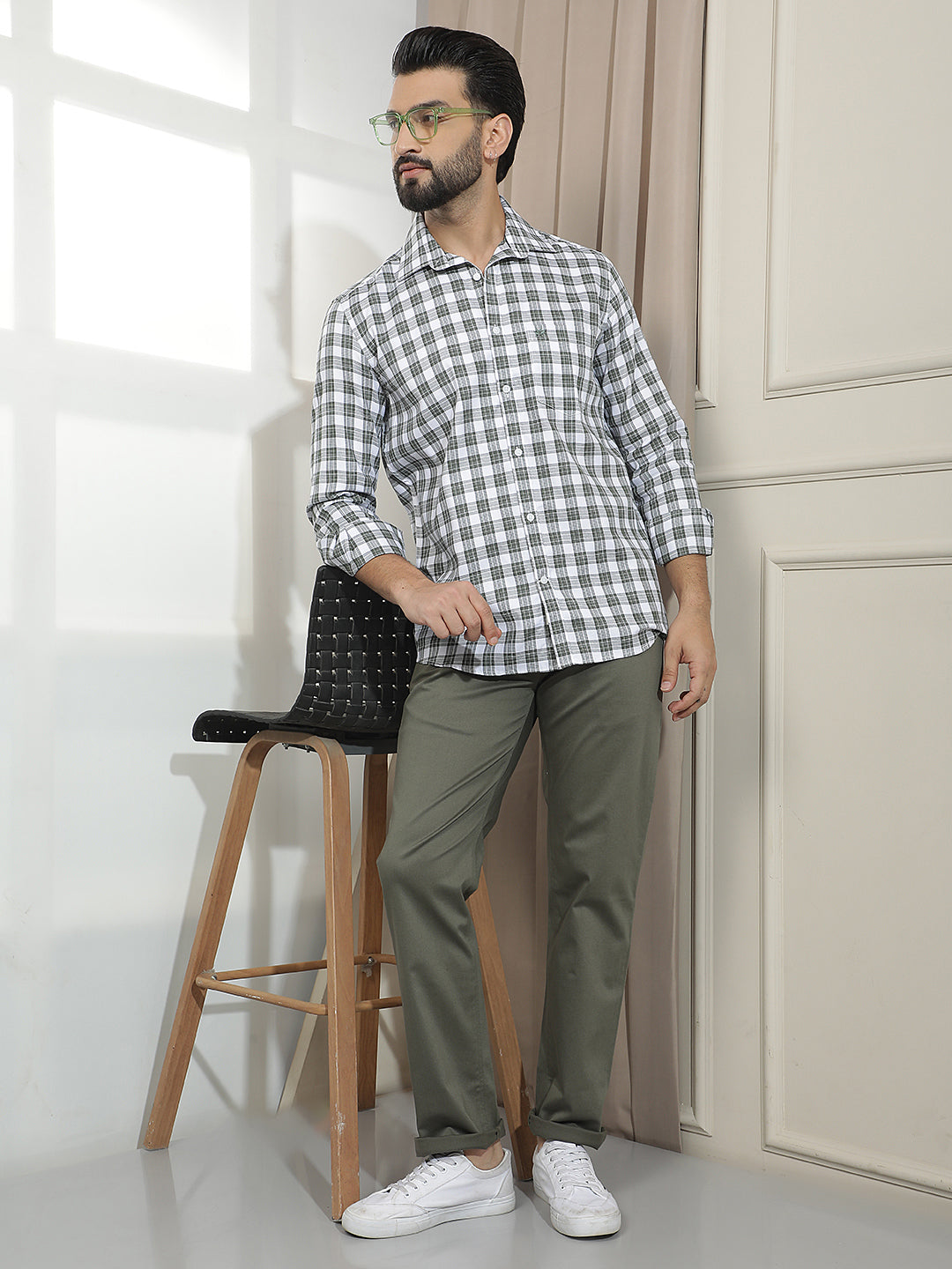 Green 100% Cotton Checked Shirt