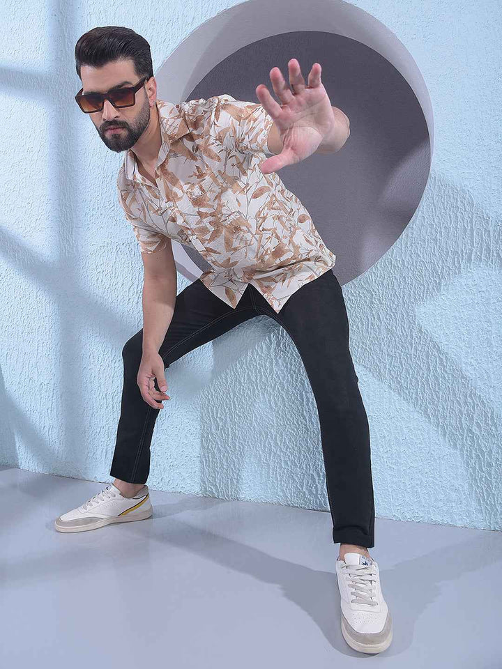 Brown Floral Print Shirt