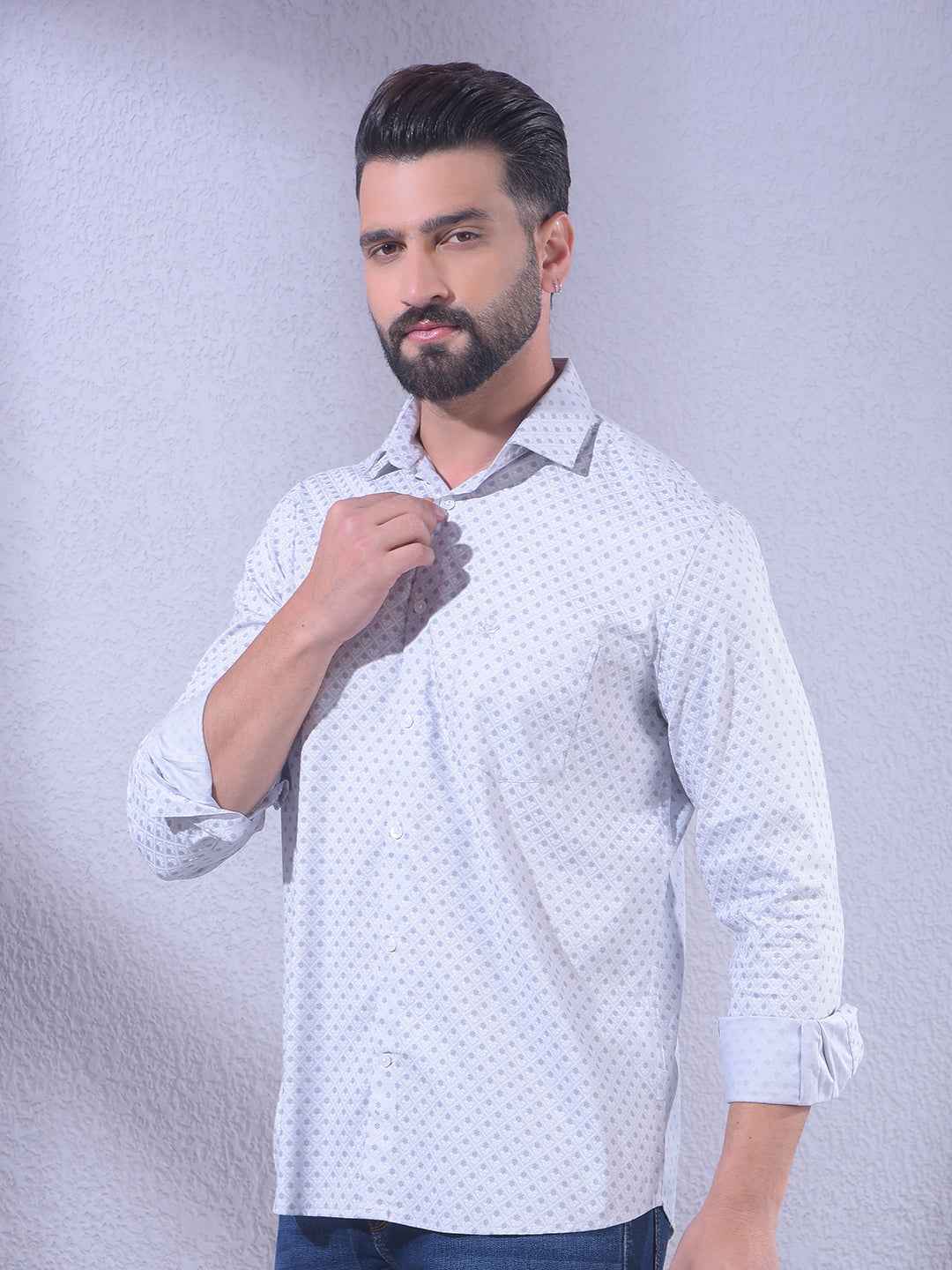 Grey Floral Print Modal Shirt