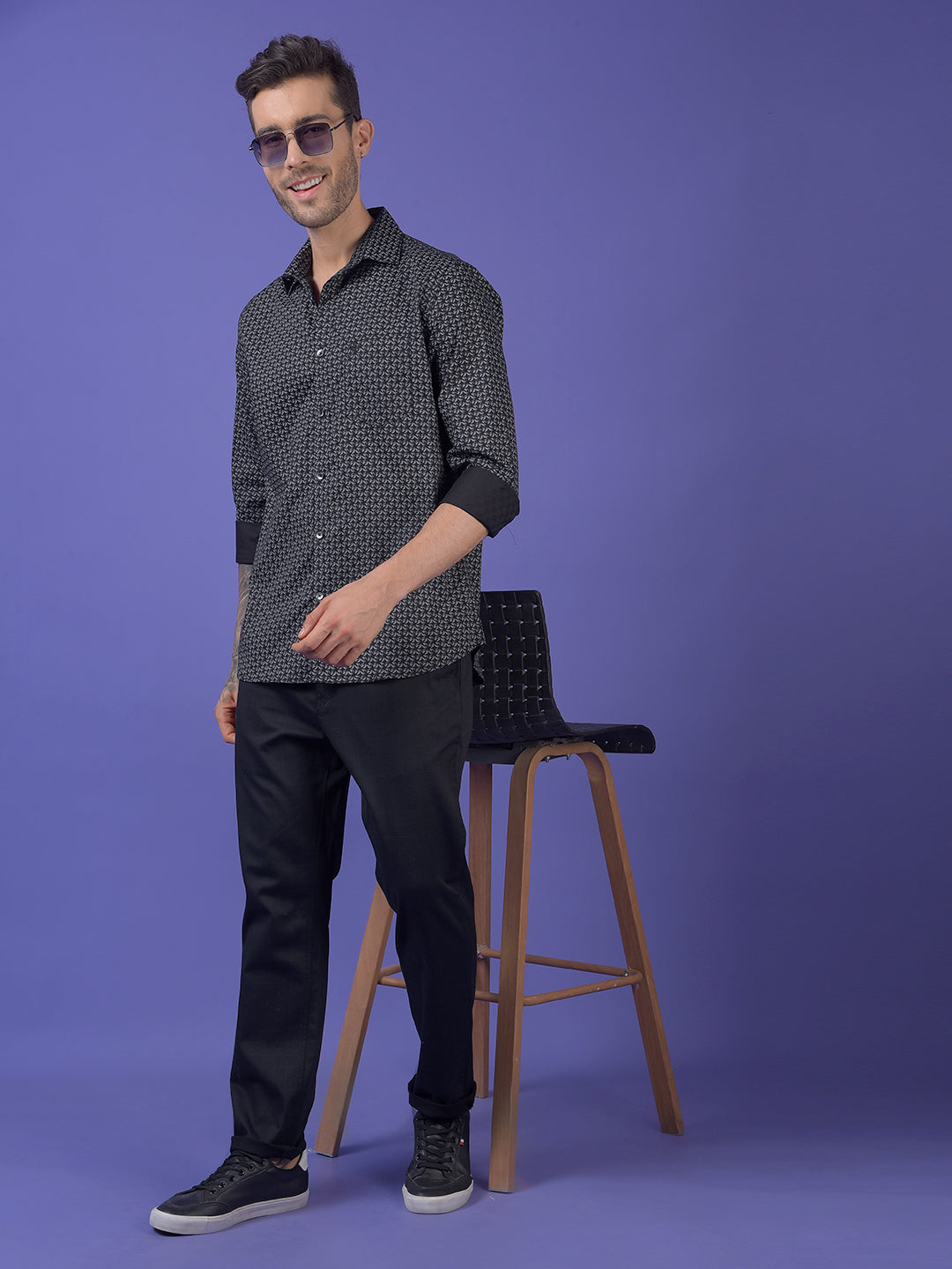 Black Printed 100% Cotton Shirt