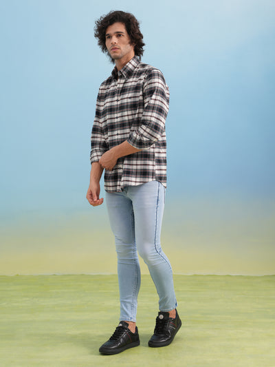 Brown Checked 100% Cotton Button-Down Collar Shirt