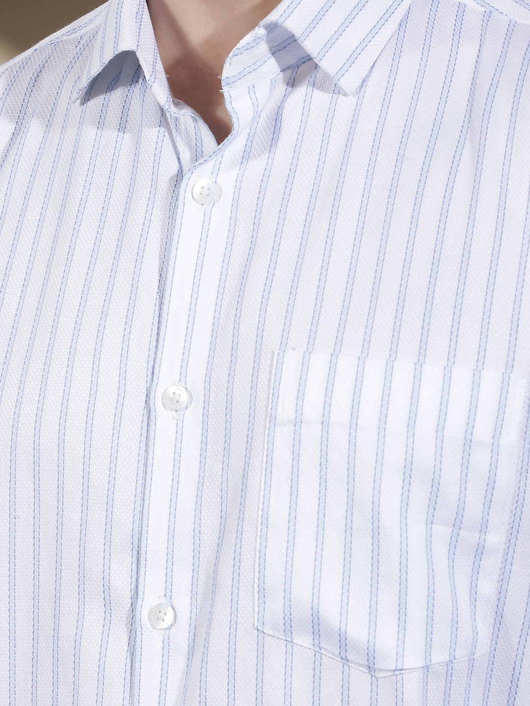 Blue Vertical Striped 100% Cotton Shirt