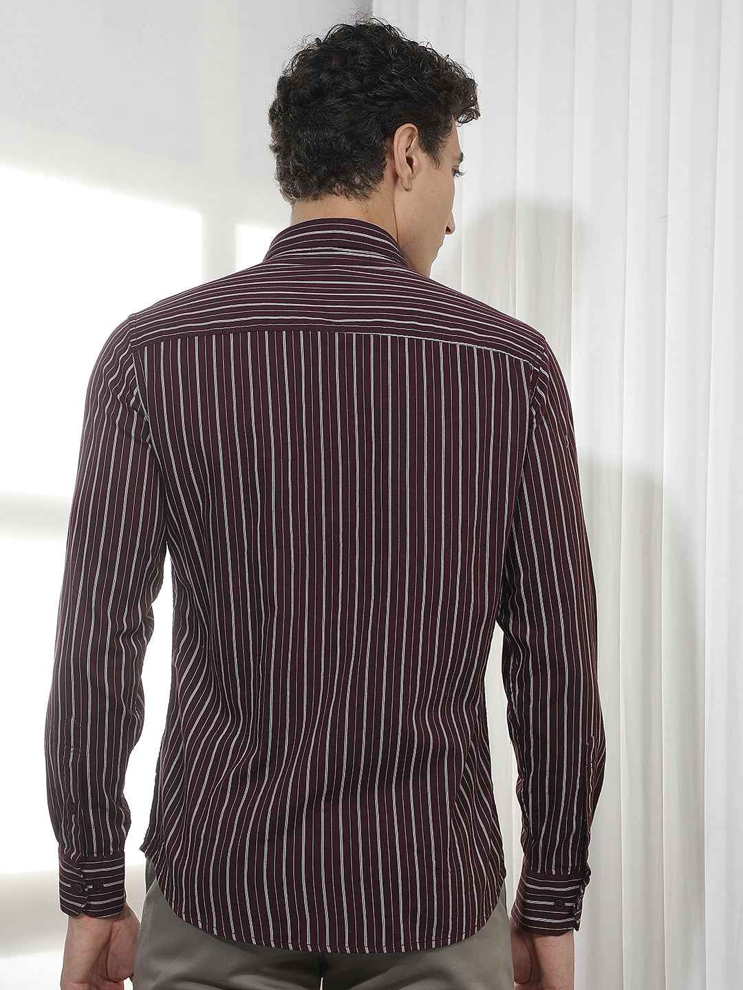 Wine Vertical Striped Shirt