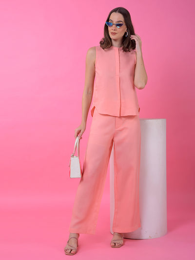 Pink Band Collar Sleeveless Top