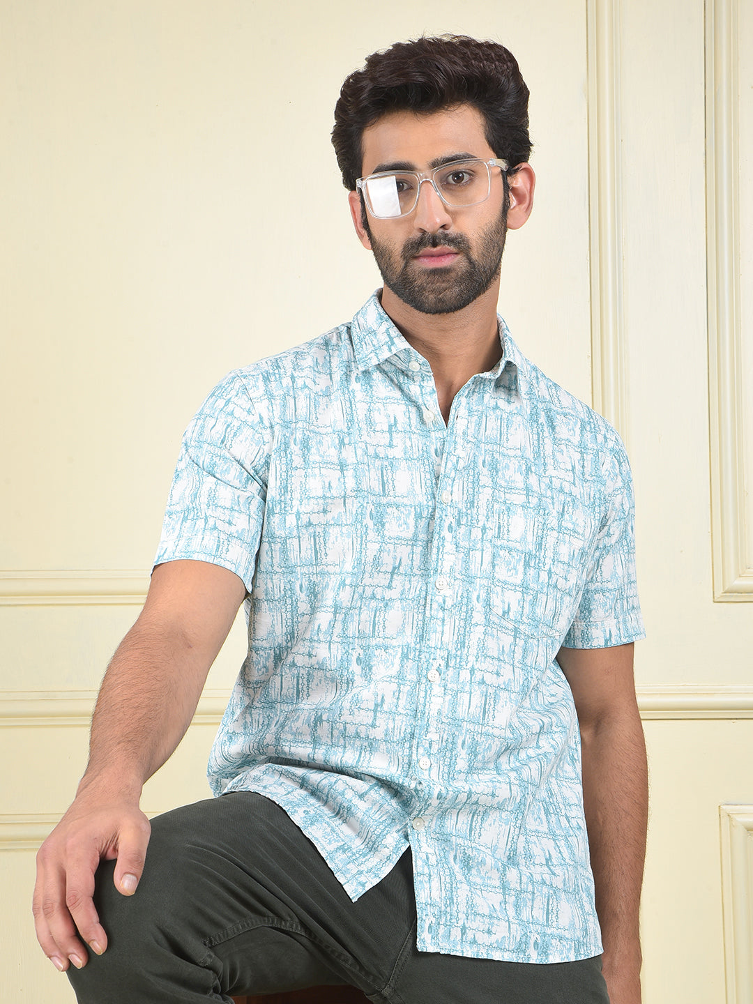 Smart Fit Green Printed Shirt