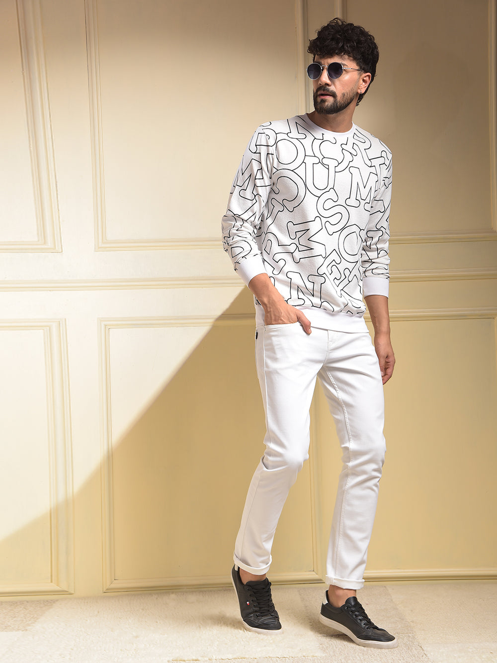 White Typographic Print Sweatshirt