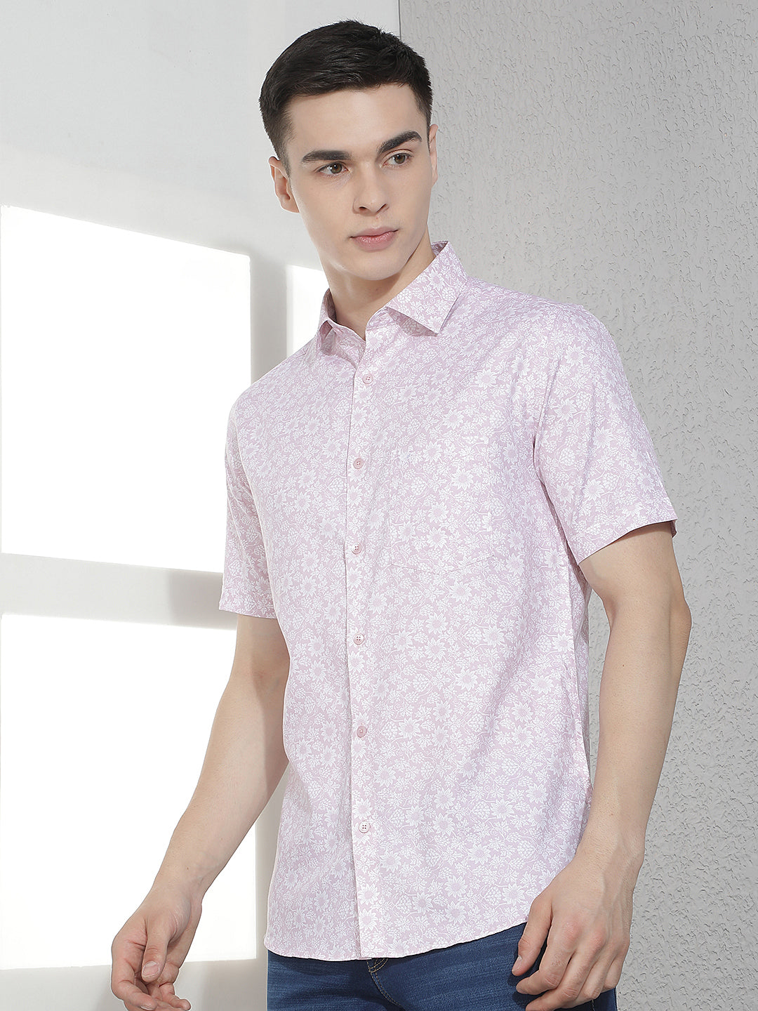 Pink Floral Print Modal Shirt