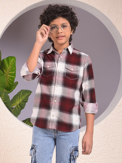 Maroon Checked 100% Cotton Corduory Shirt