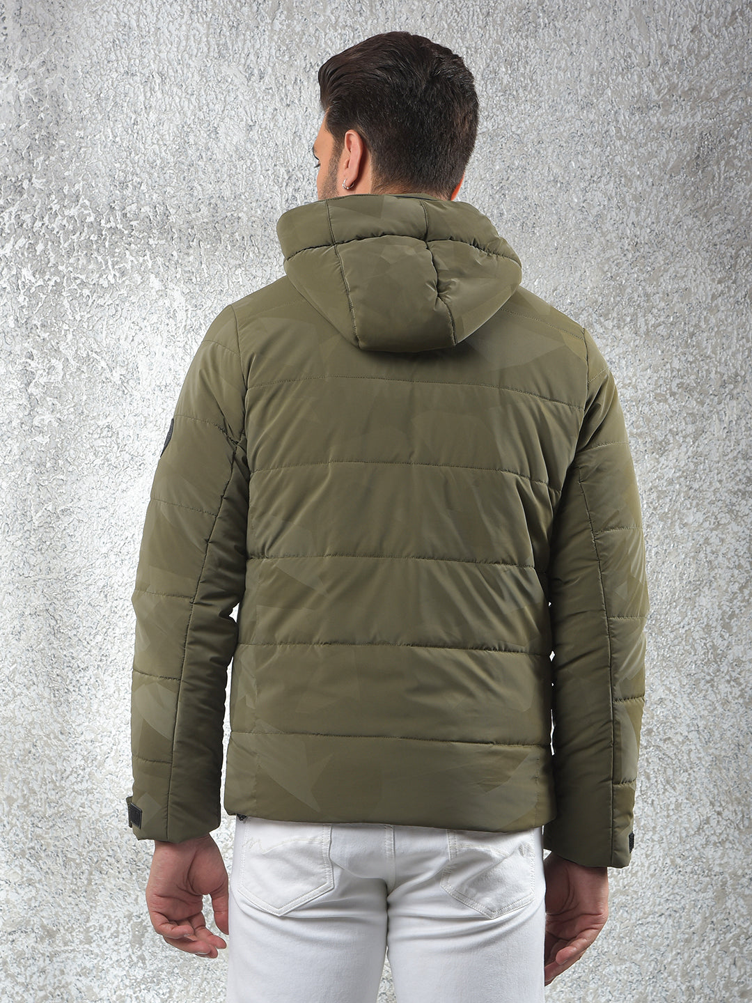 Olive Hooded Neck Puffer Jacket