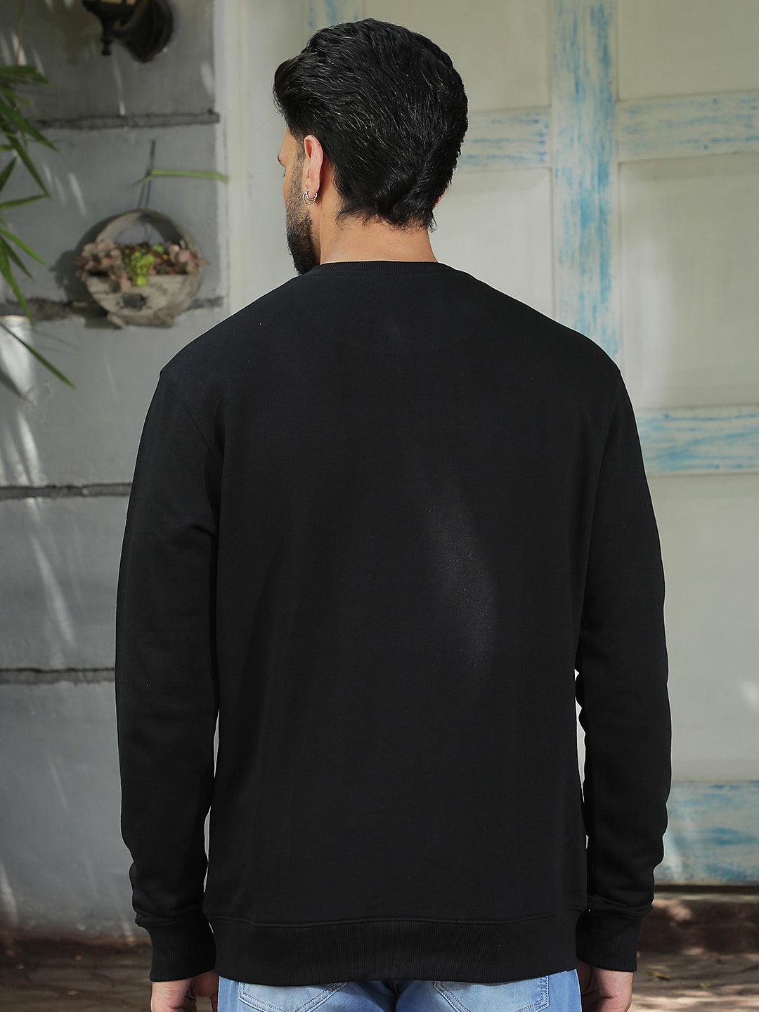 Structured Onyx Black Typographic Sweatshirt
