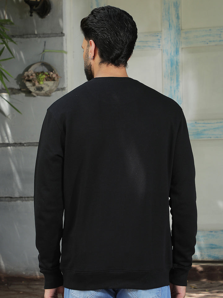 Structured Onyx Black Typographic Sweatshirt