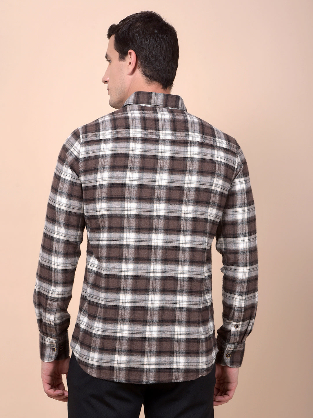 Brown Checked 100% Cotton Shirt