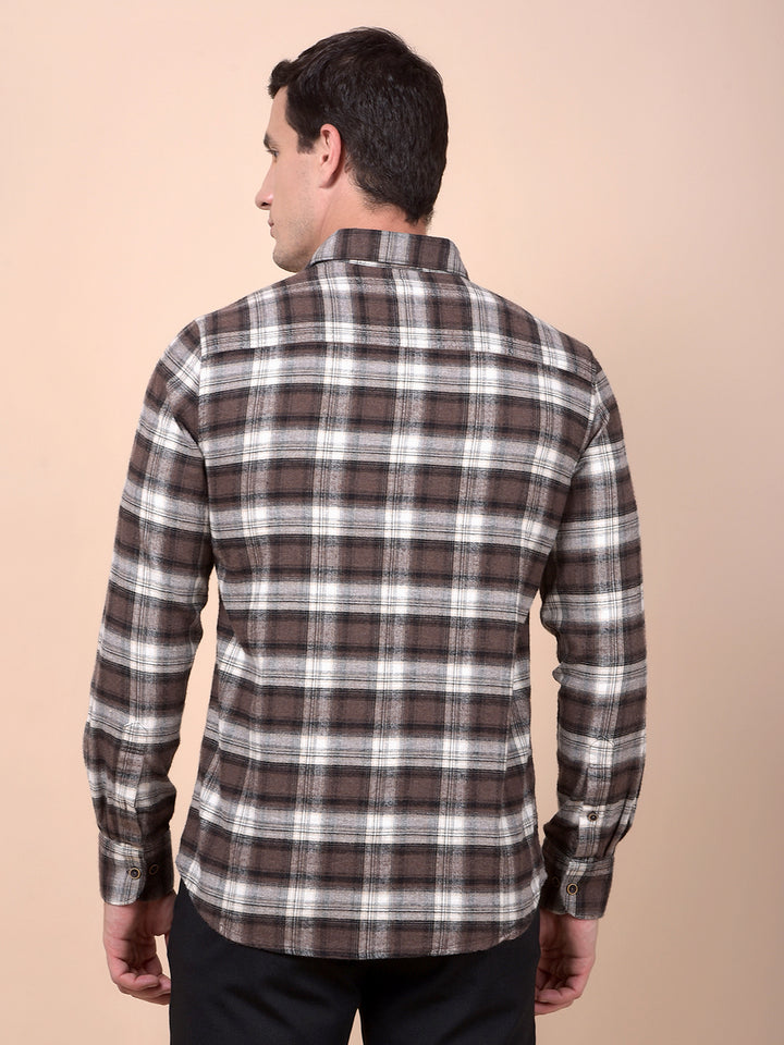 Brown Checked 100% Cotton Shirt