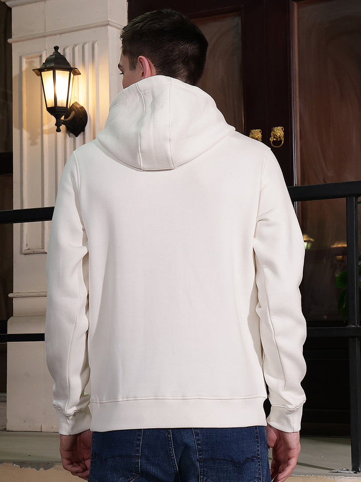 Off White Typographic Print Hooded Neck Sweatshirt