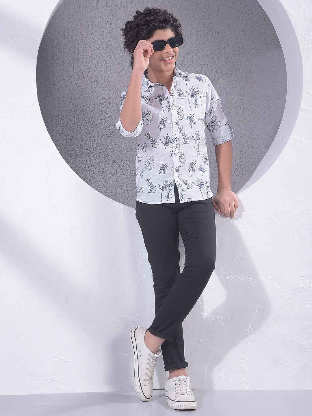 White Floral Print Shirt