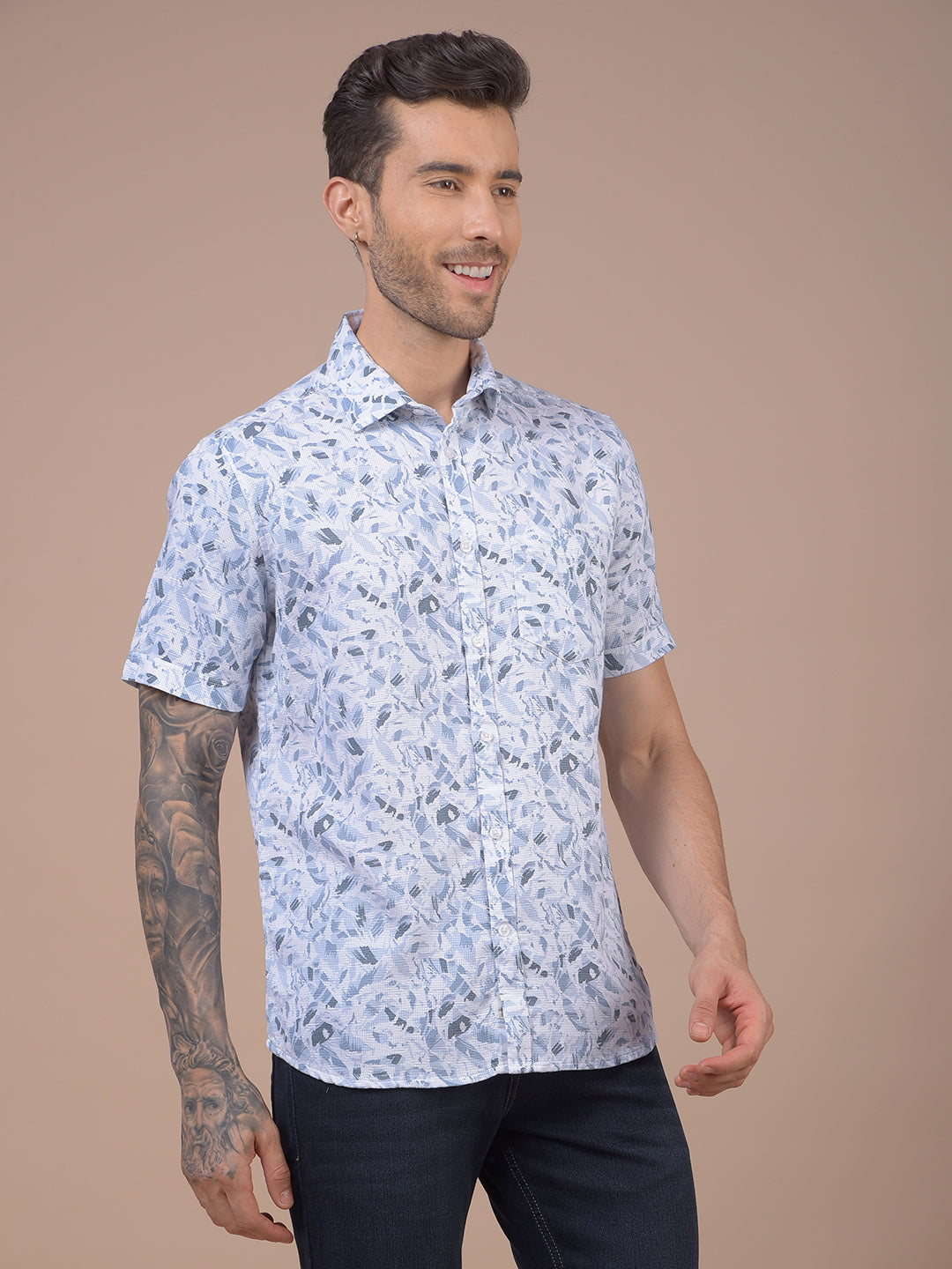 Blue Printed 100% Cotton Shirt