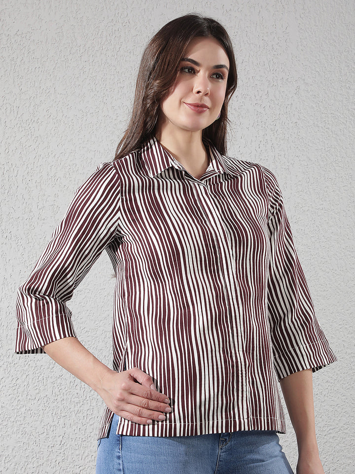 Maroon Vertical Striped 100% Cotton Shirt