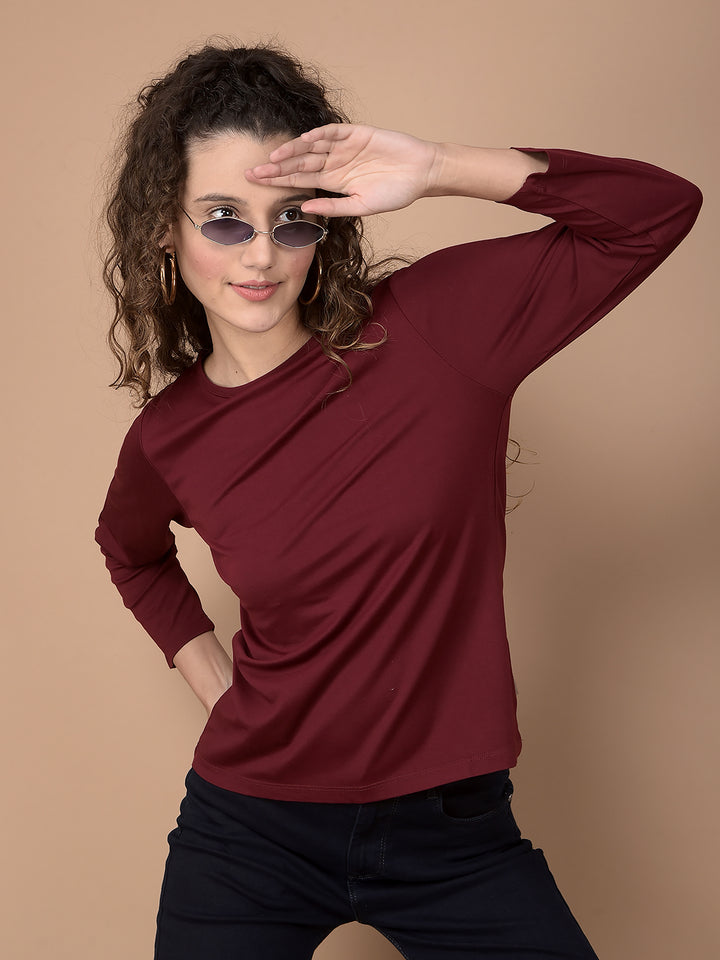 Wine Crop Length T-Shirt-Women T-Shirts-Crimsoune Club