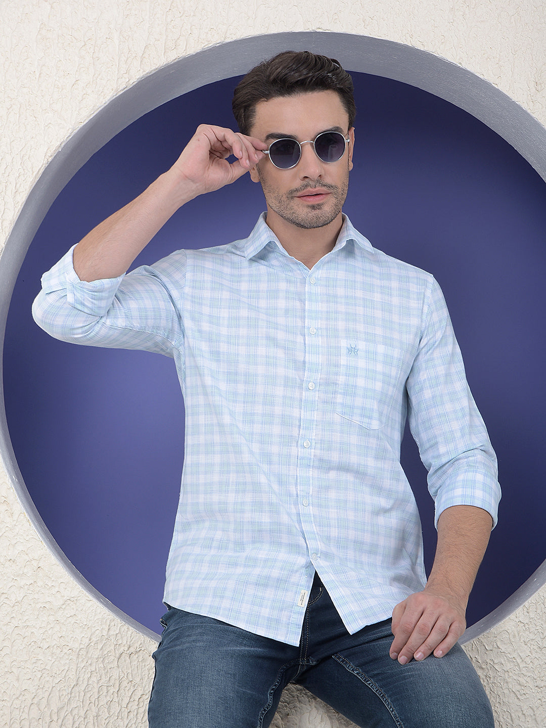 Checked 100% Cotton Green Shirt