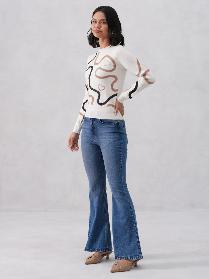 Off White Embroidered Sweater