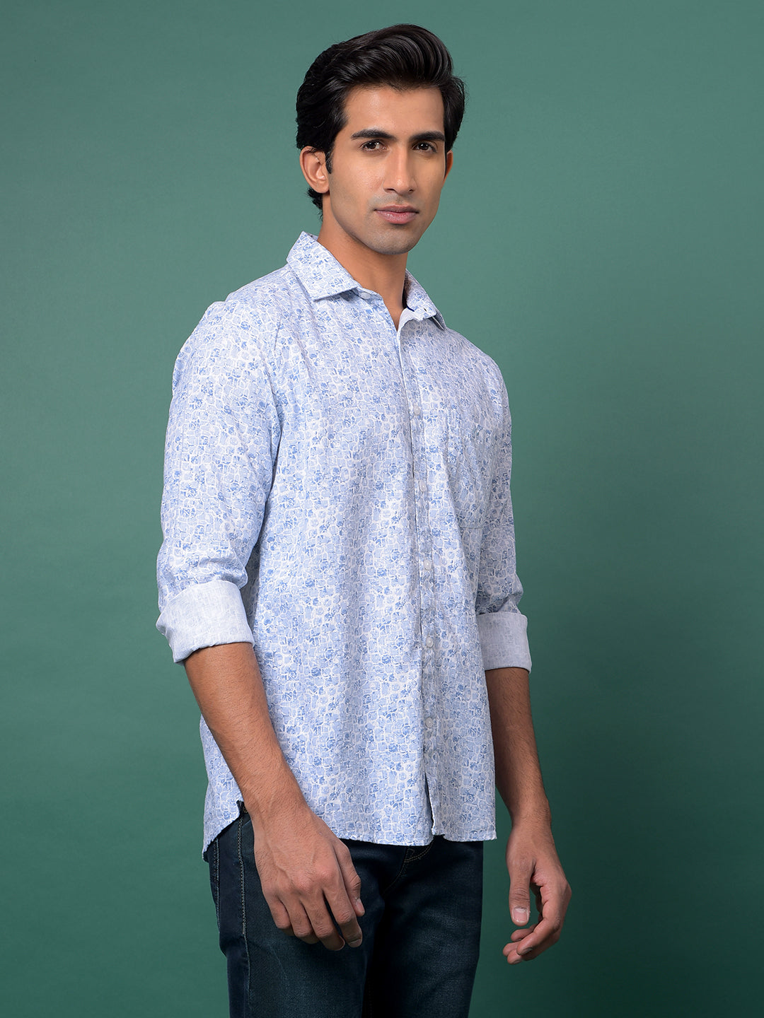Blue Floral Print 100% Cotton Shirt