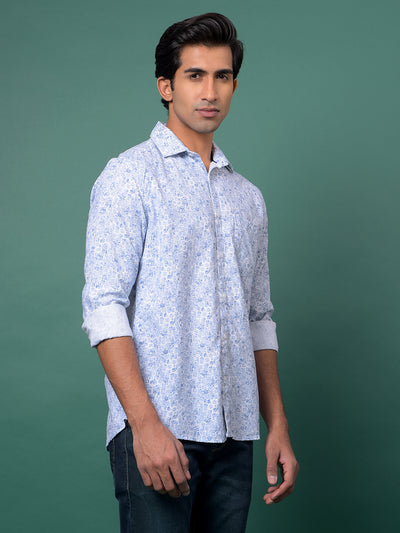 Blue Floral Print 100% Cotton Shirt