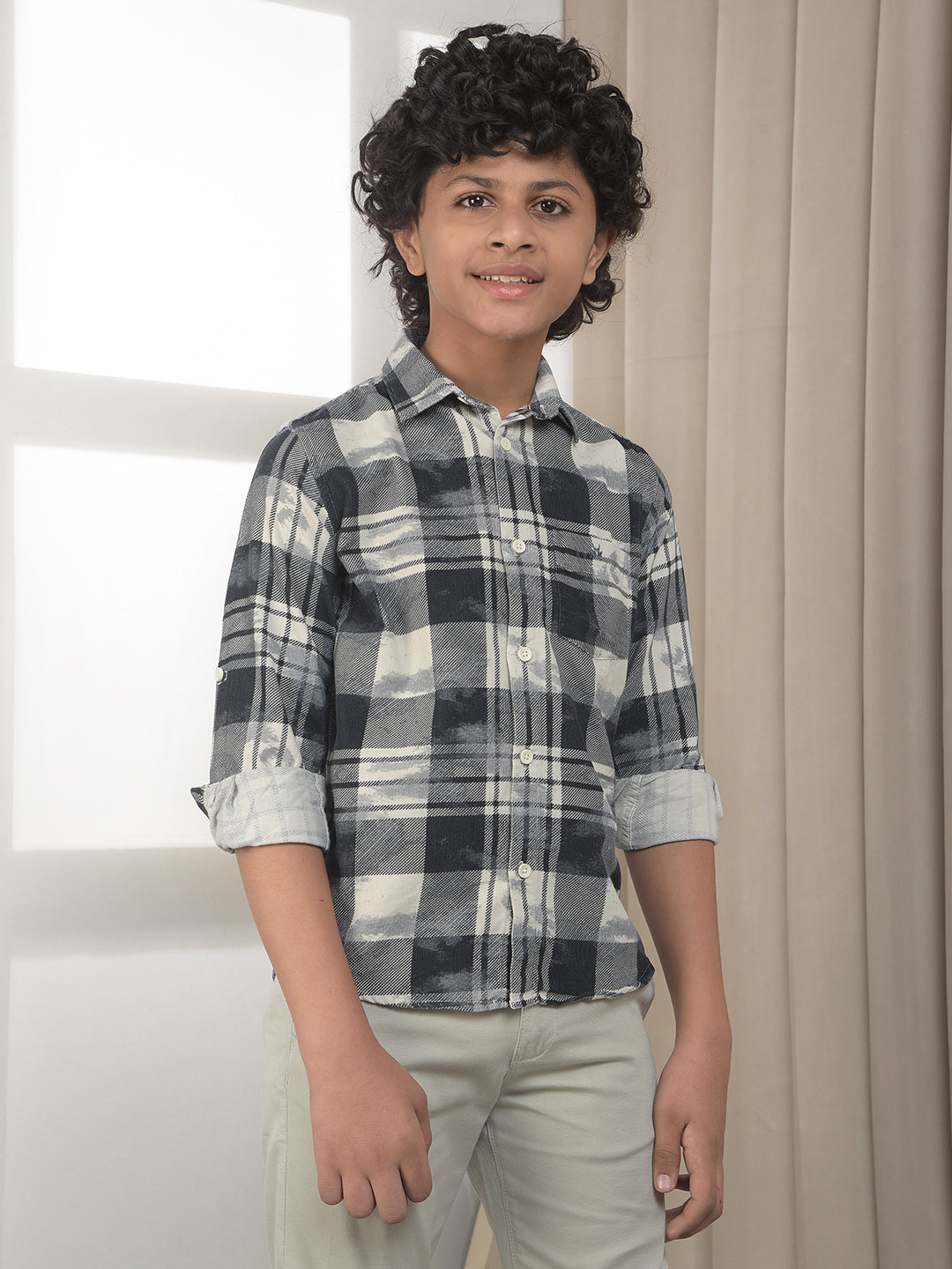 Blue Checked 100% Cotton Corduroy Shirt