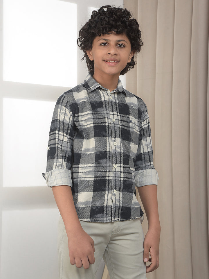 Blue Checked 100% Cotton Corduroy Shirt