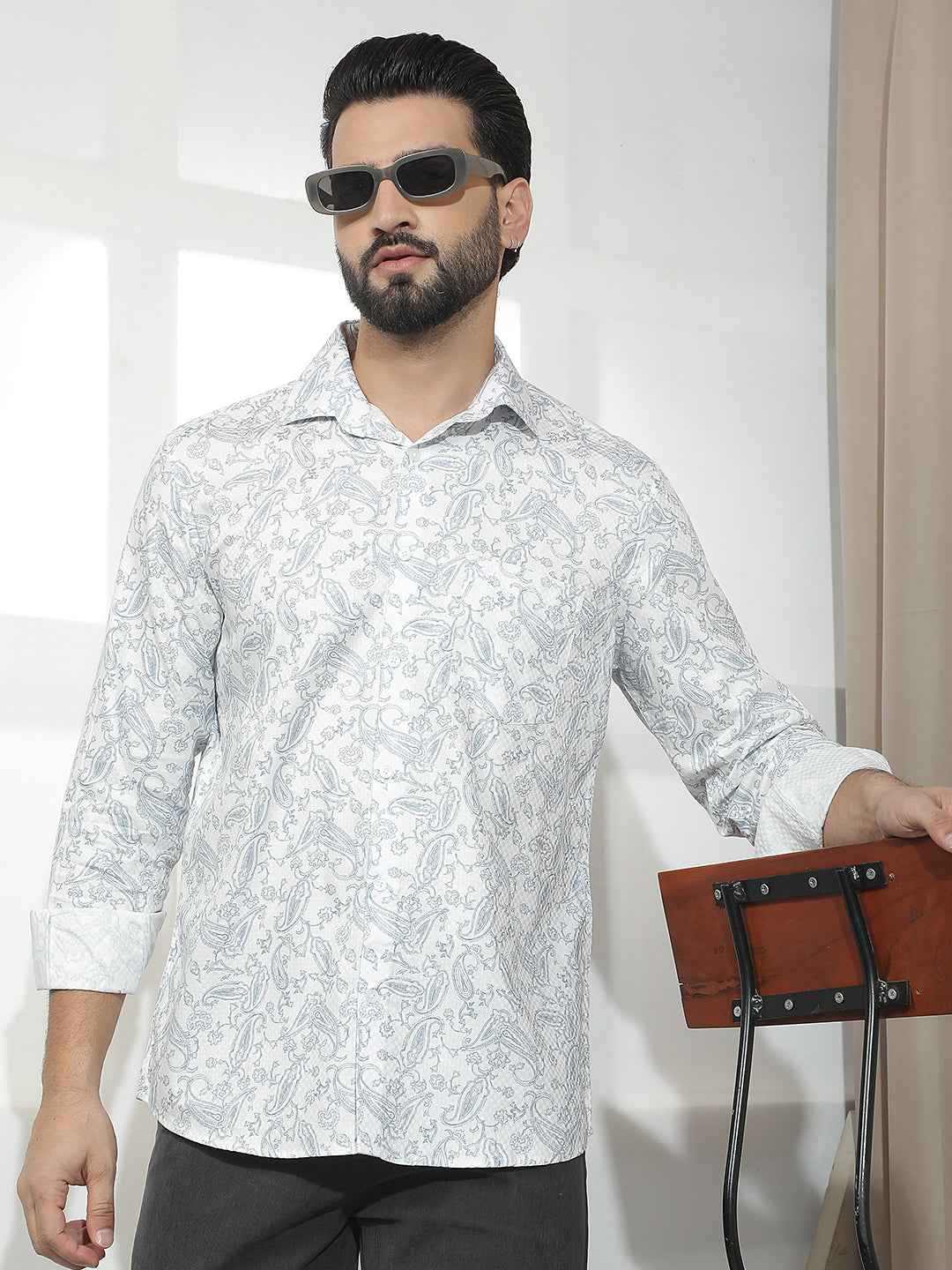 100% Cotton Blue Paisley Print Shirt