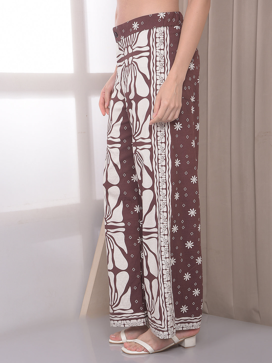 Brown Print Wide Leg Trousers