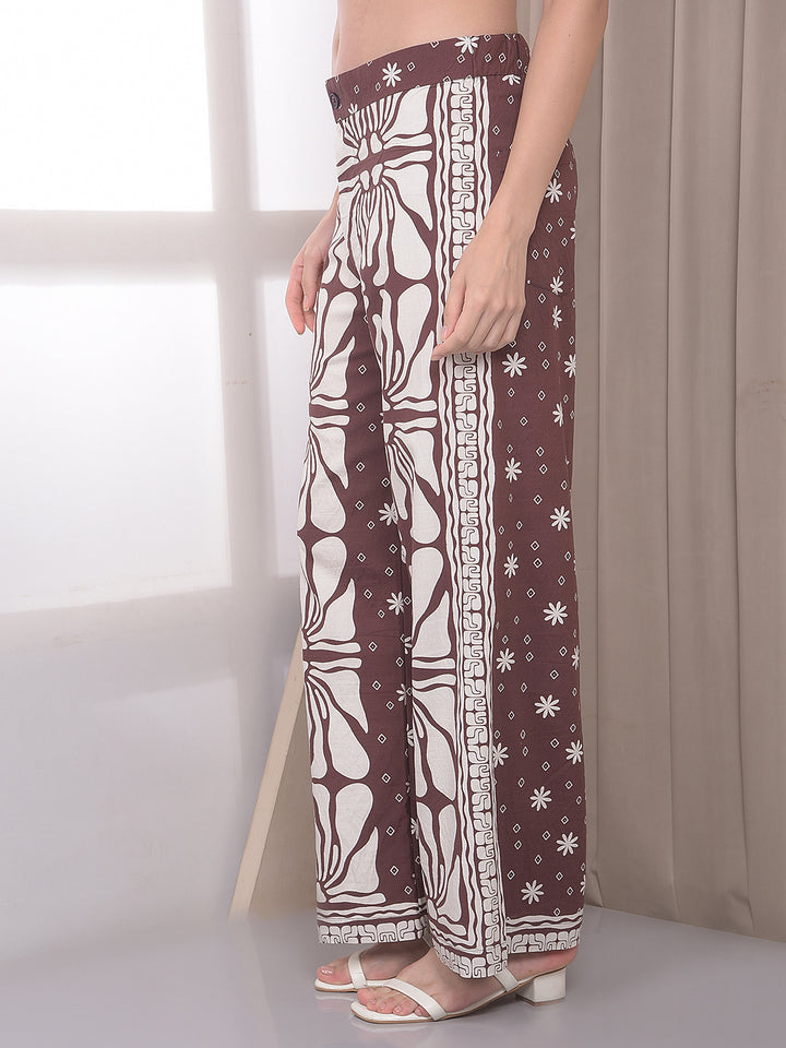 Brown Print Wide Leg Trousers