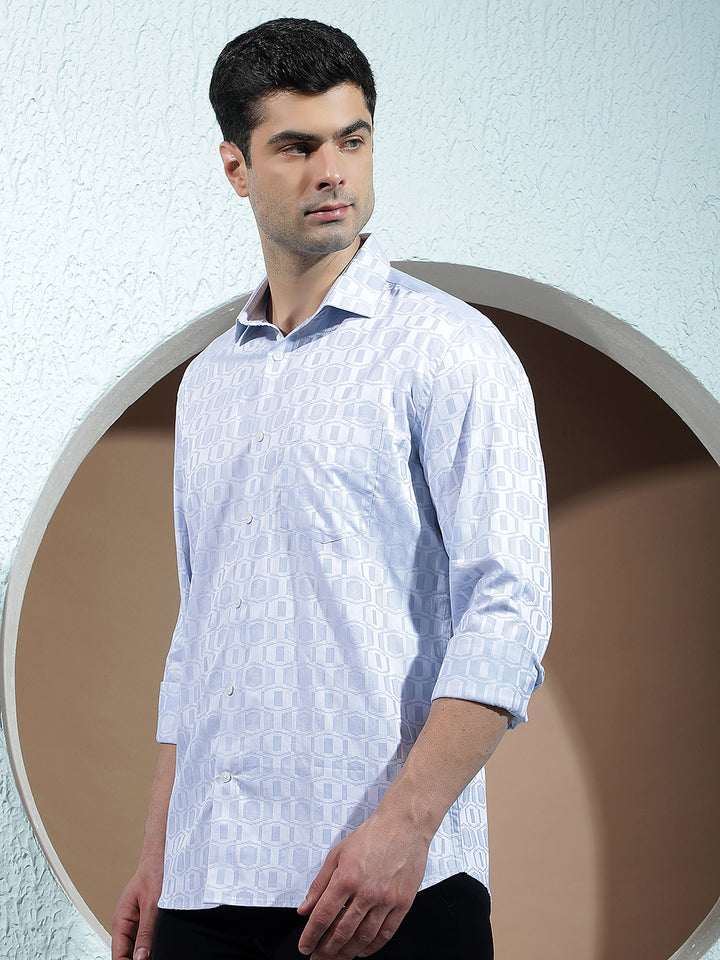 Blue Geometric Print 100% Cotton Shirt