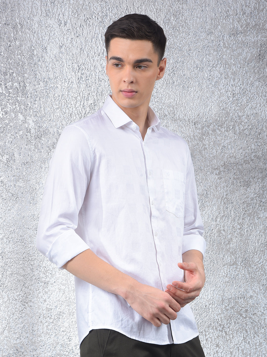 White Textured 100% Cotton Shirt