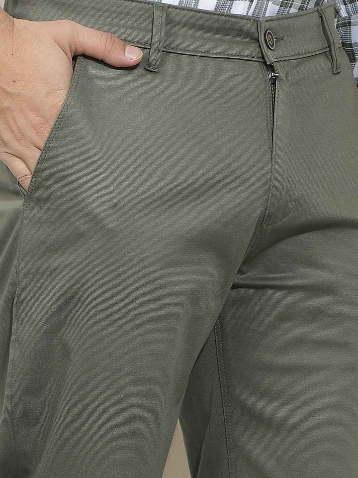 Olive Dobby Straight Trousers
