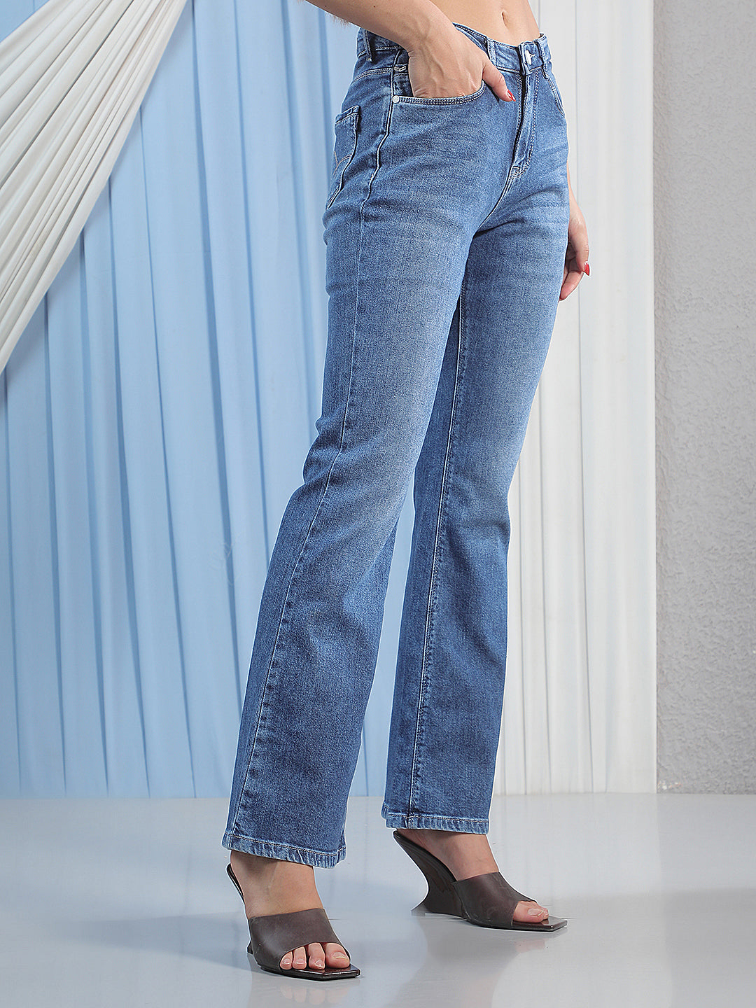 Structured Azure Blue Bootcut Jeans