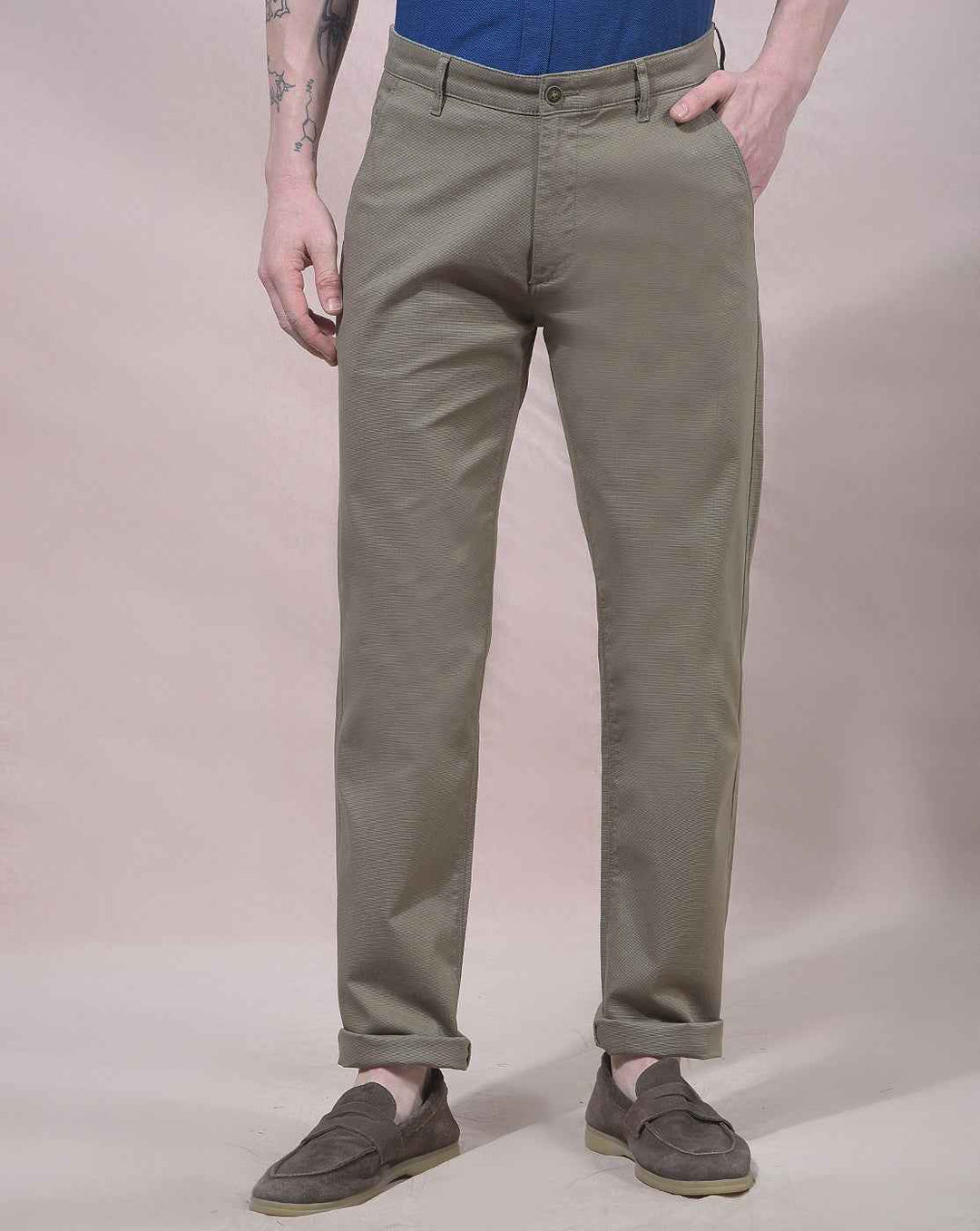 Khaki Straight Leg Casual Trousers
