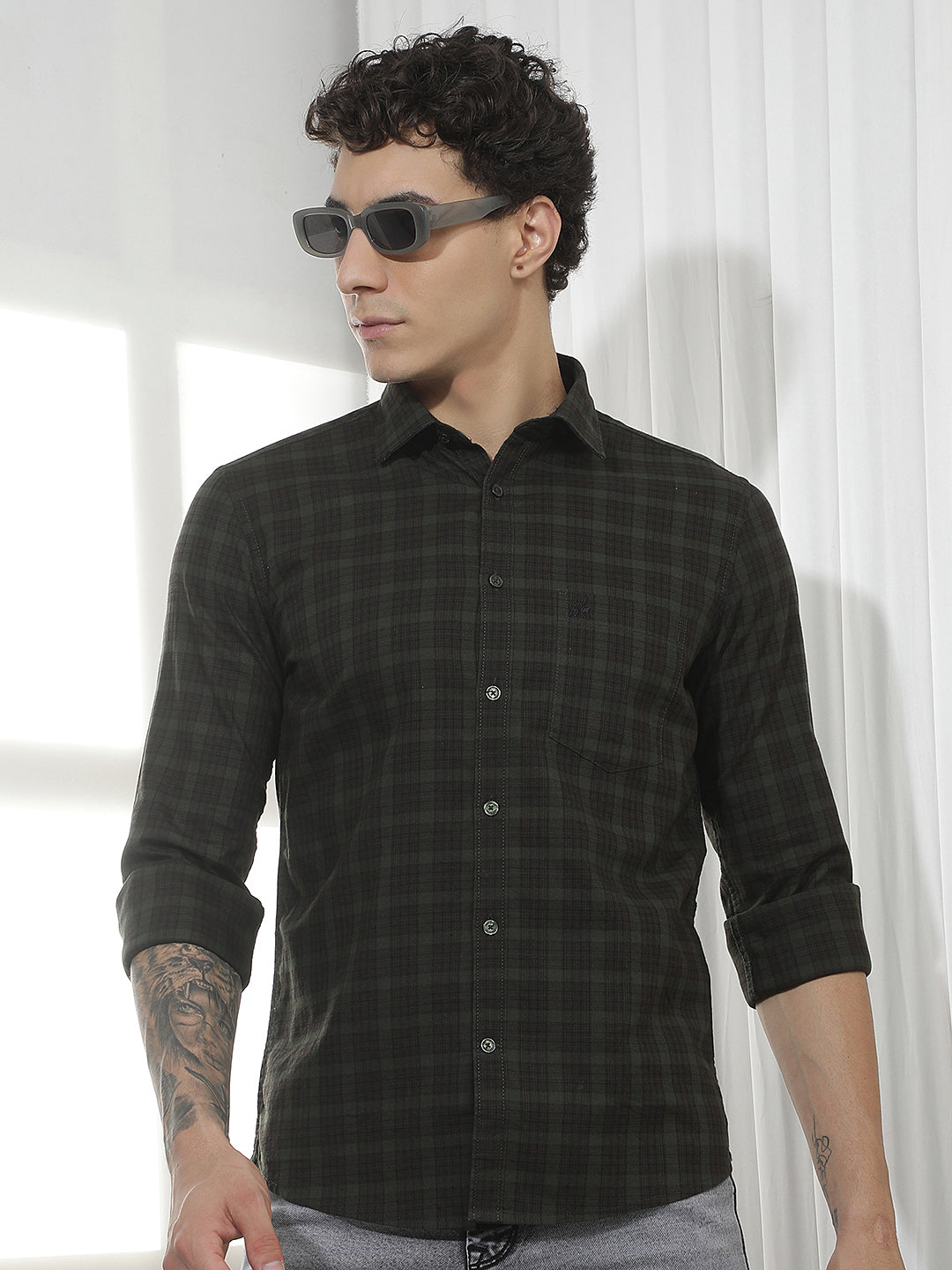 Green Checked 100% Cotton Shirt