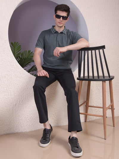 Green Printed Polo-Neck T-Shirt