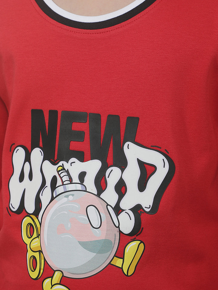 Red Graphic Print 100% Cotton T-Shirt