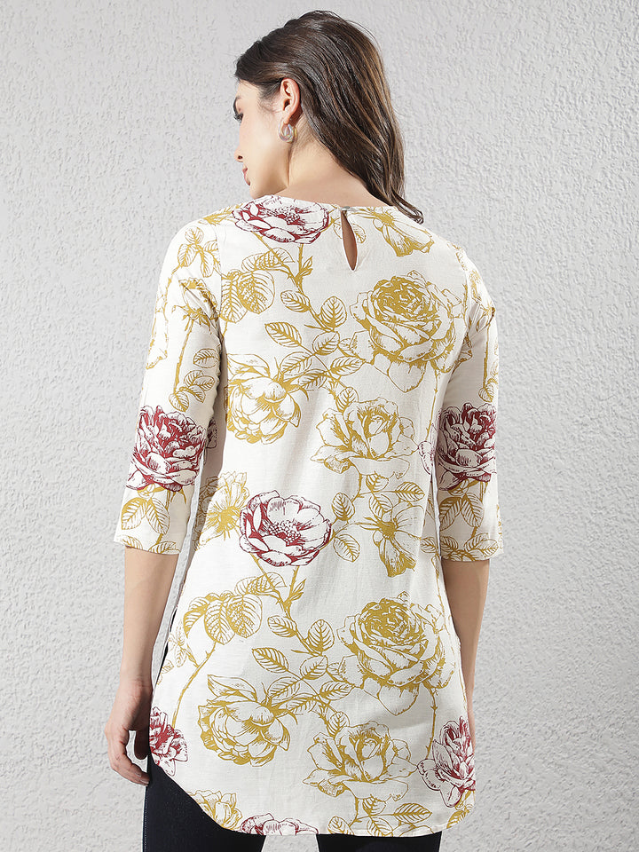 Linen Yellow Floral Print Top