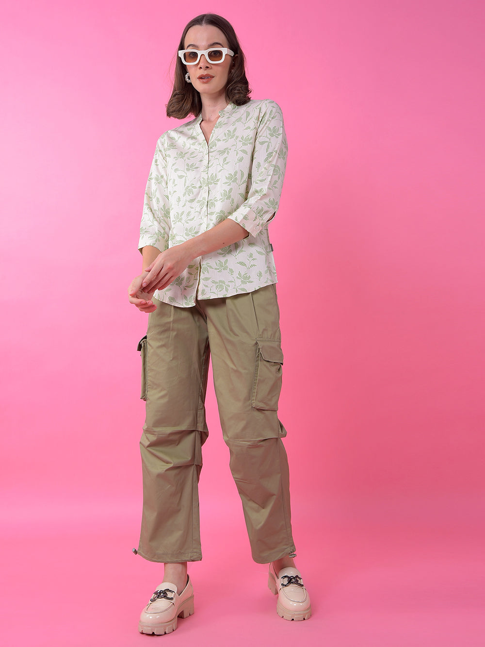 Beige Loose Fit 100% Cotton Cargo Trousers