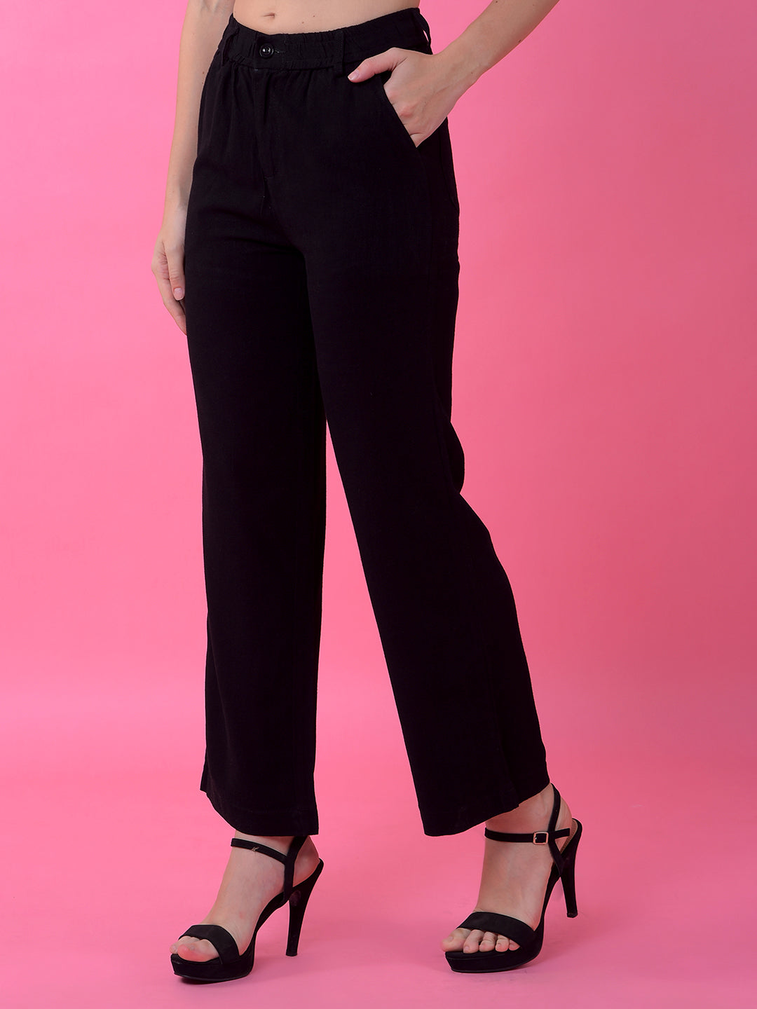 Black Straight Linen Trousers