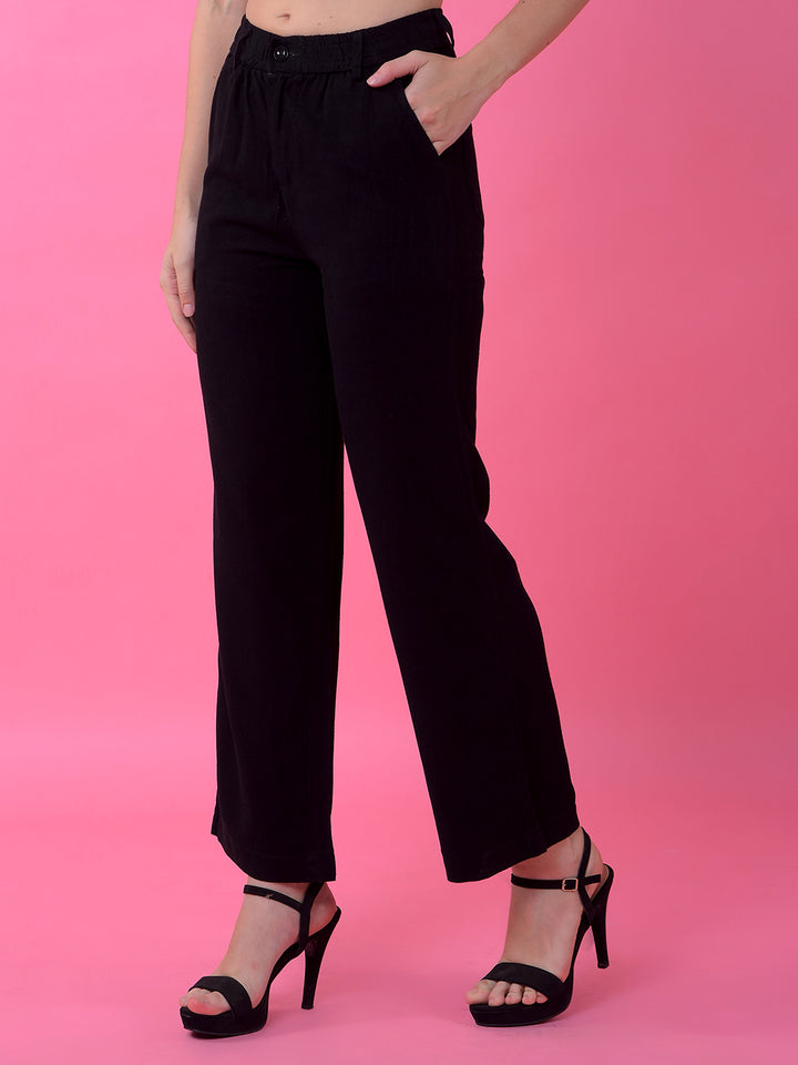 Black Straight Linen Trousers