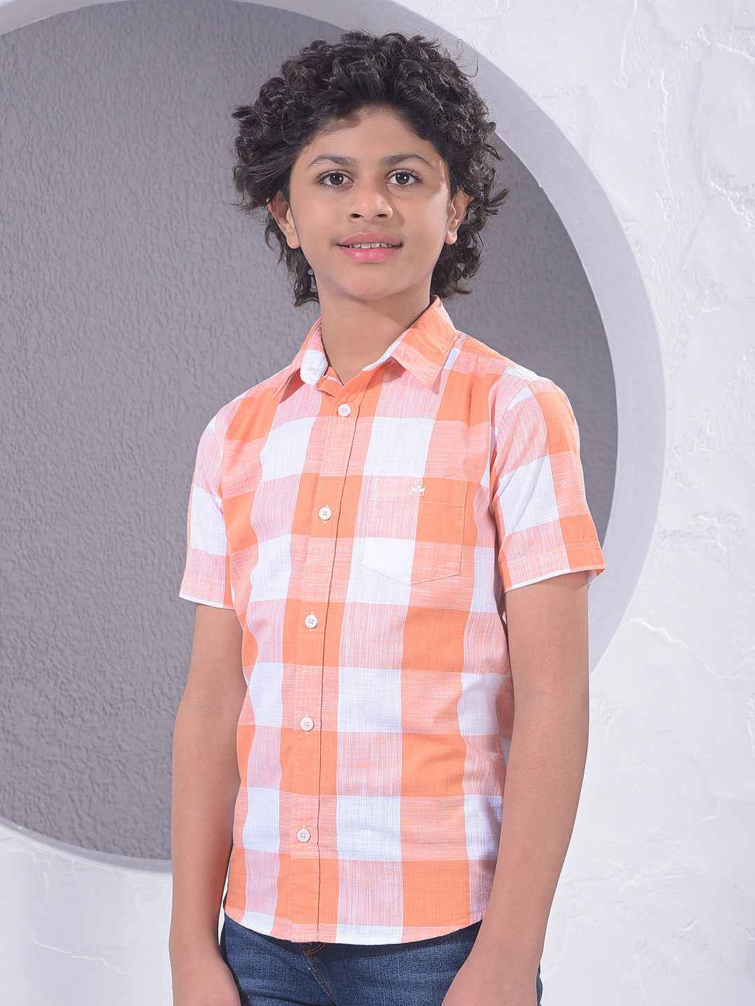 Orange Checked 100% Cotton Shirt