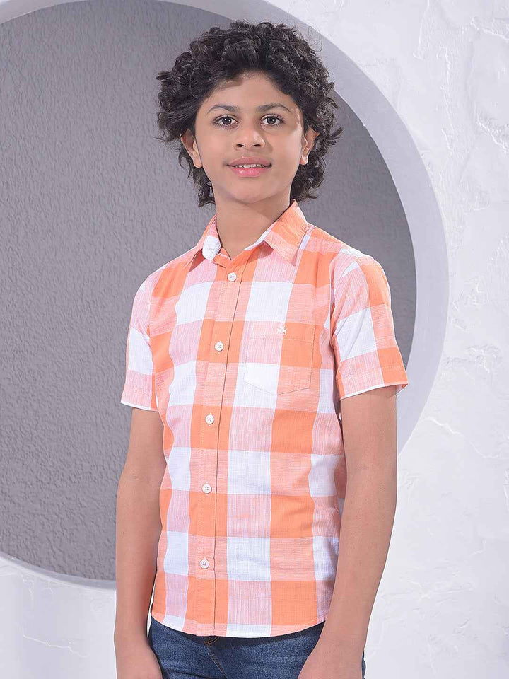 Orange Checked 100% Cotton Shirt