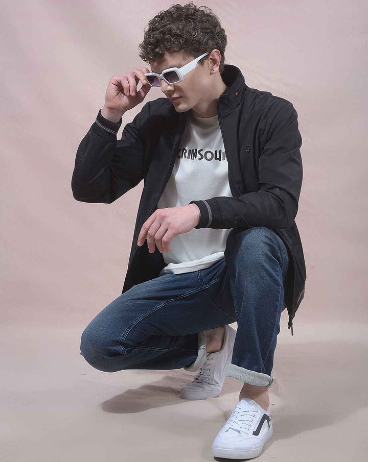 Checked Black High Neck Bomber Jacket