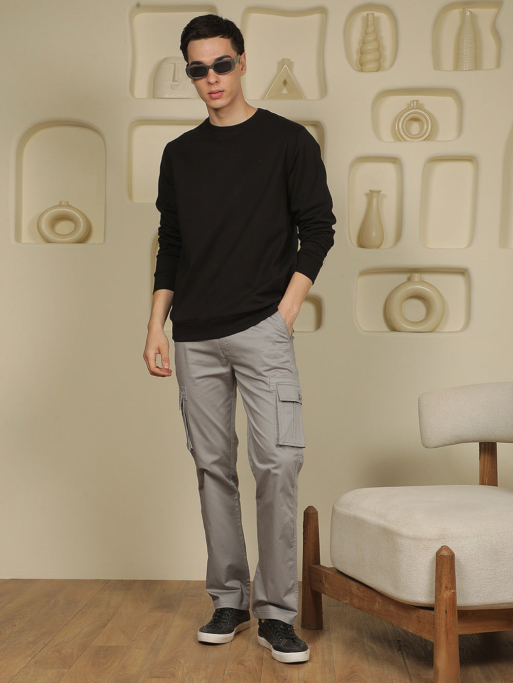Cotton Grey Cargo Stretchable Jeans